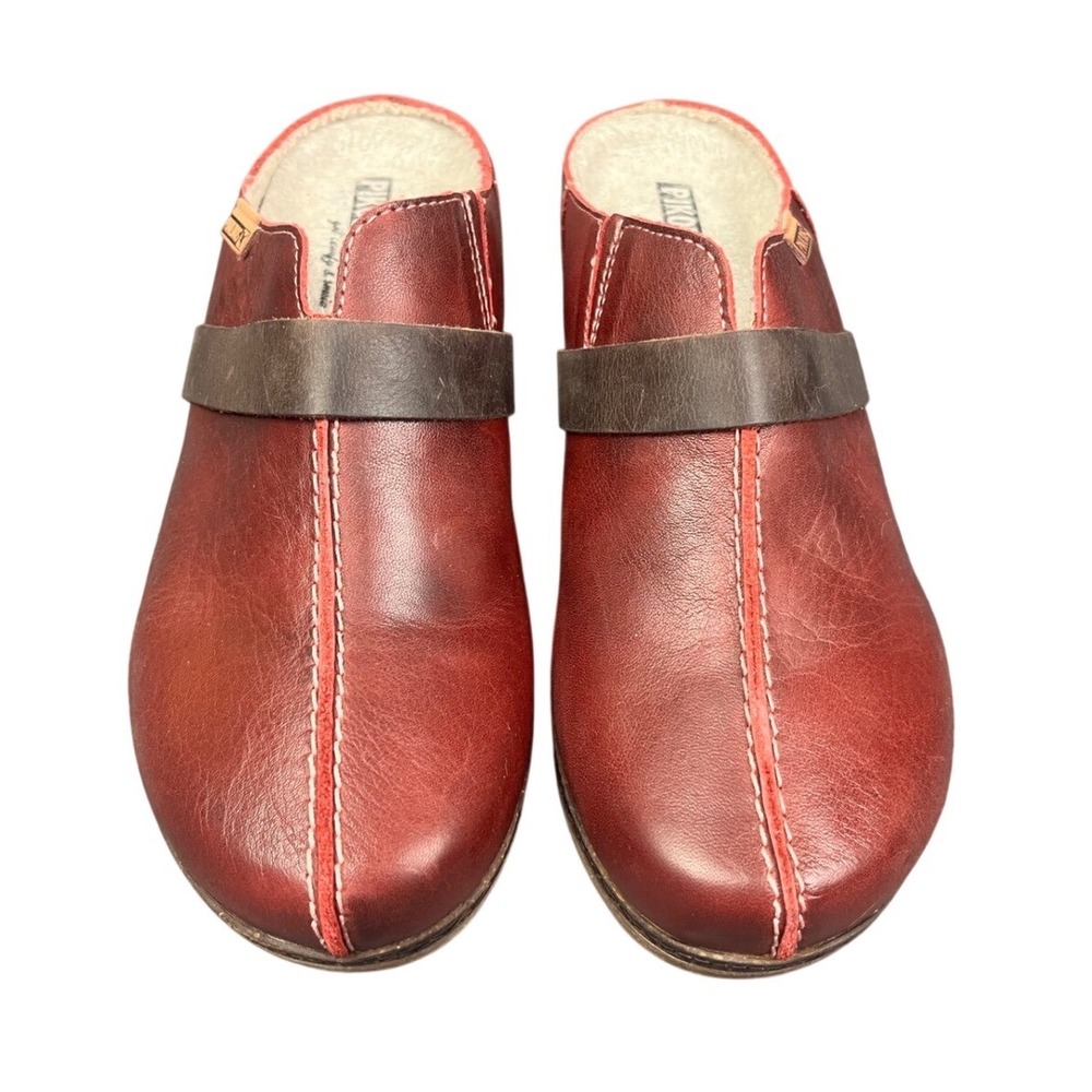 Pikolinos Womens Red Leather Clogs Mules Made in Spain Arch Support Sz 5.5